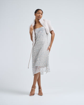 shearling shawl scarf with leather tie