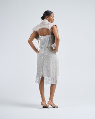 shearling shawl scarf with leather tie