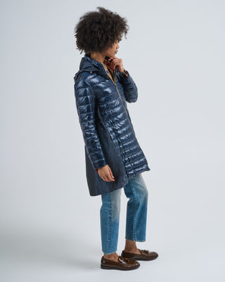 shiny nylon high low jacket with taffeta hood and back