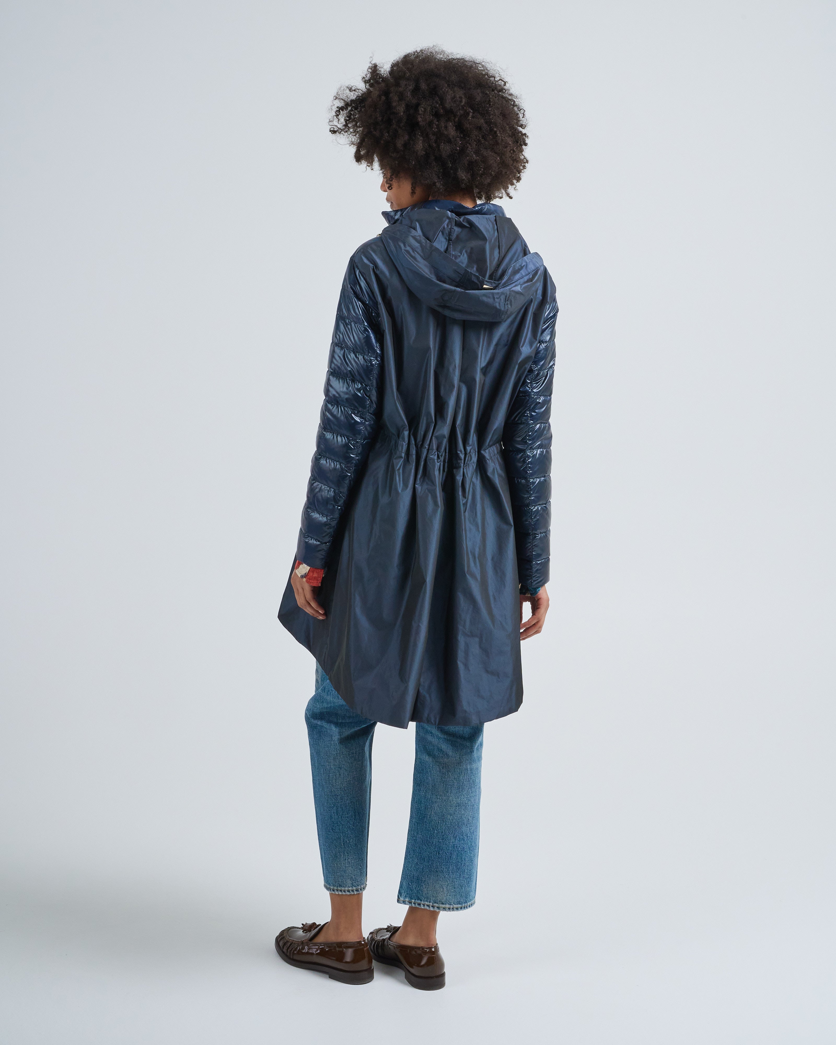 Herno Shiny Nylon High Low Jacket With Taffeta Hood And Back