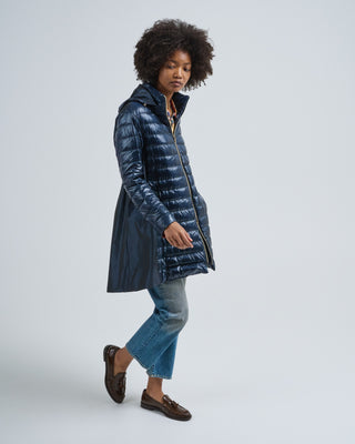 shiny nylon high low jacket with taffeta hood and back