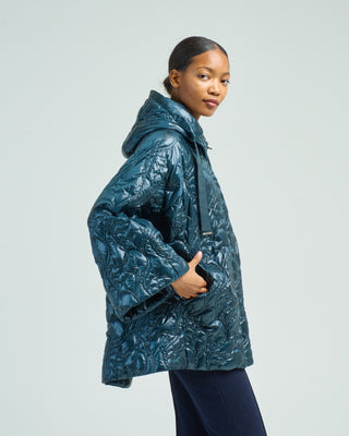 shiny nylon hooded jacket floral quilting