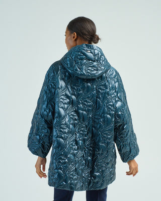 shiny nylon hooded jacket floral quilting