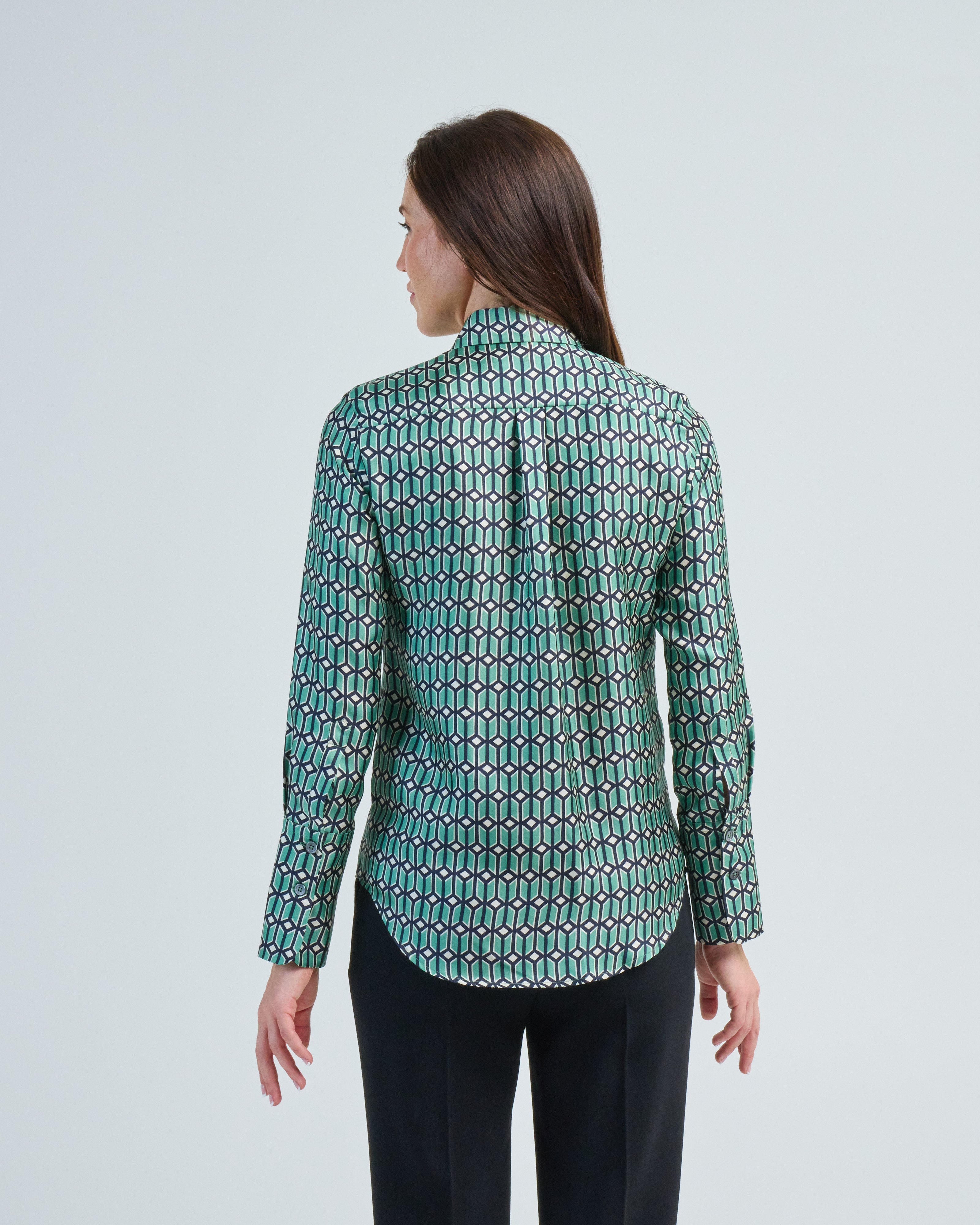 murano dress shirt Murano The Murano Collection Slim Fit Geo Print Sateen Long Sleeve Woven Shirt