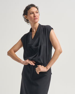 short sleeve adjustable drape front blouse
