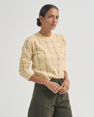 shrunken check crewneck sweater