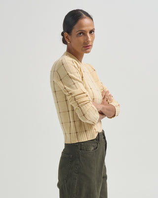 shrunken check crewneck sweater