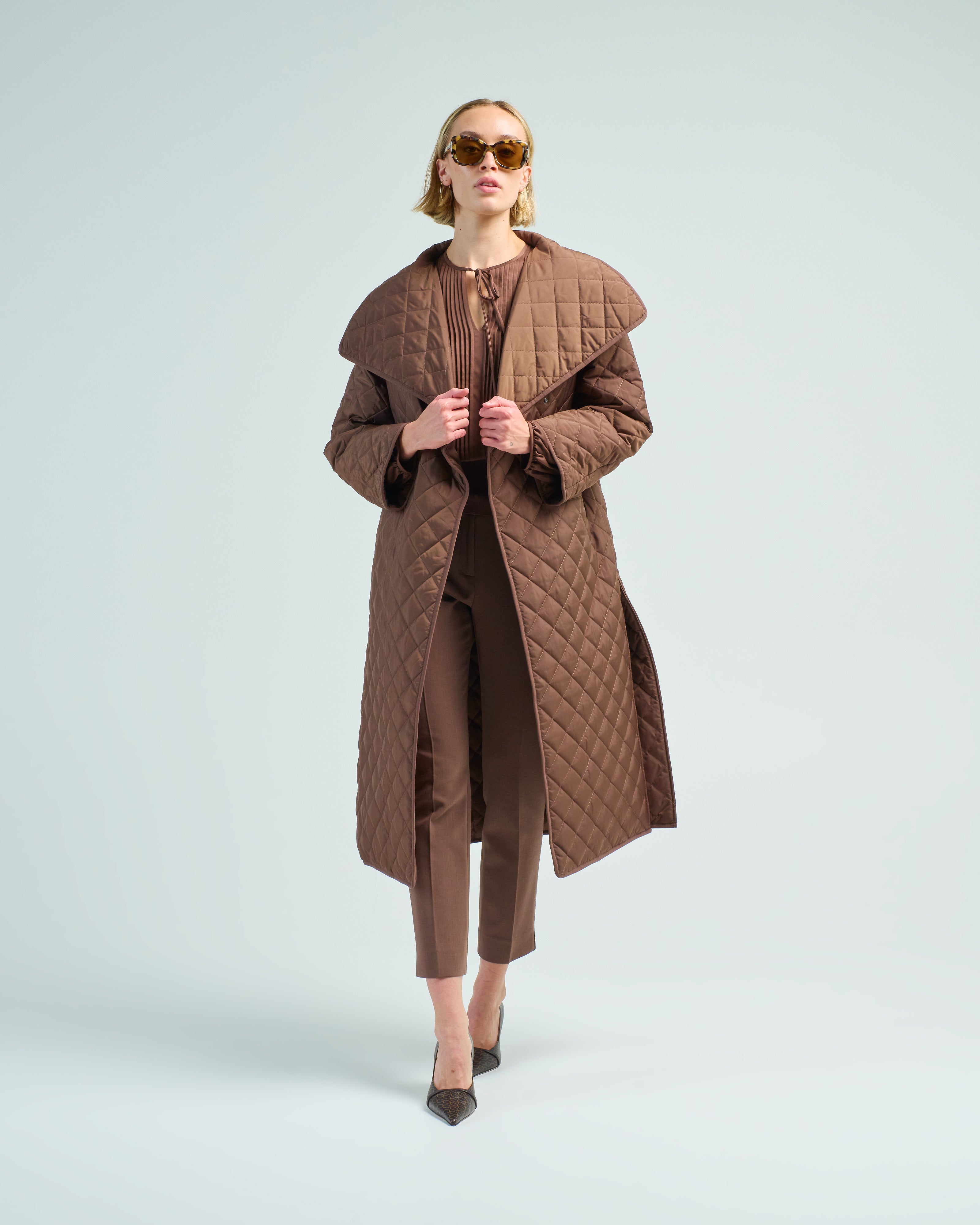 Toteme Signature Quilted Coat Saddle Brown 878 - Main Image