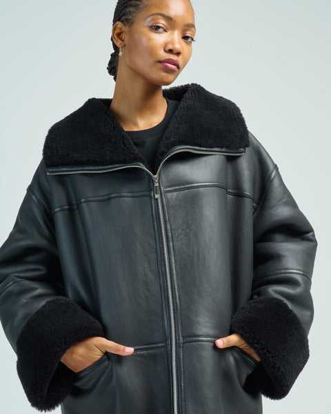 Thetoe Peckham Jacket S ブラック signature_shearling_jacket_bla