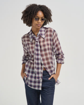 silk cotton plaid blouse with removable tie