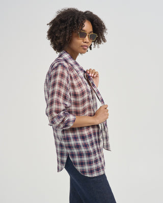 silk cotton plaid blouse with removable tie