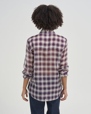 silk cotton plaid blouse with removable tie