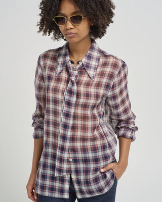 silk cotton plaid blouse with removable tie