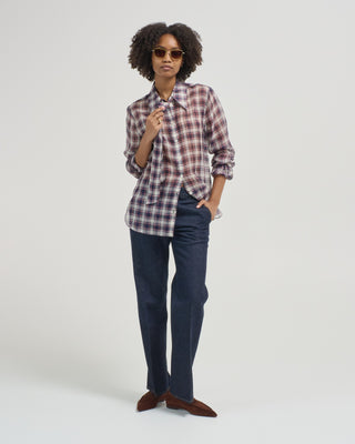 silk cotton plaid blouse with removable tie