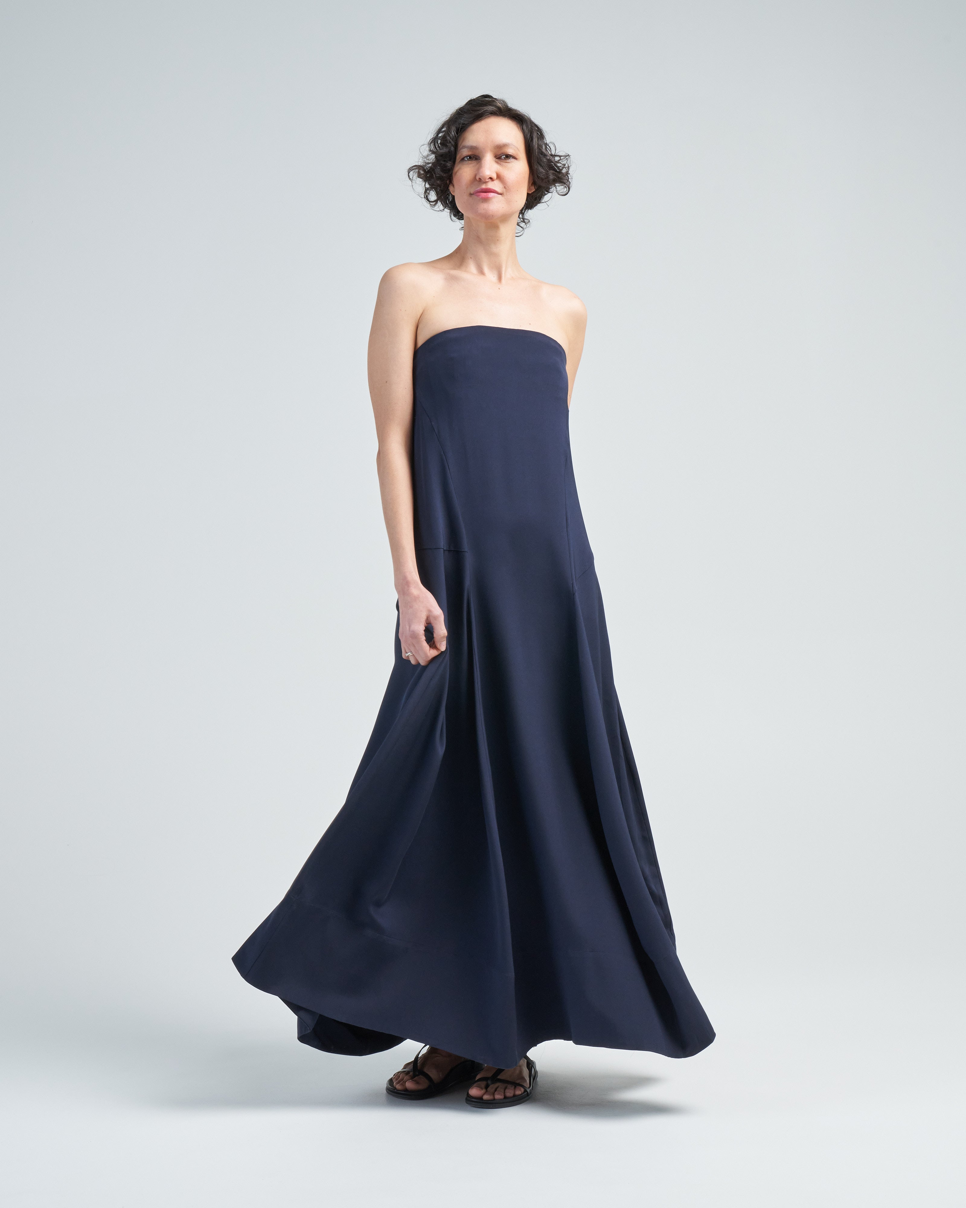 Tibi Silk Strapless Sculpted Dress Dark Navy Tibi Silk Strapless Sculpted Dress Dark Navy