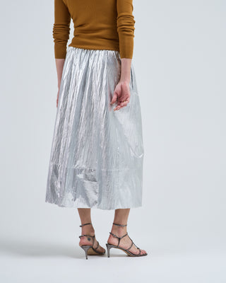silver metallic nylon pull on full skirt