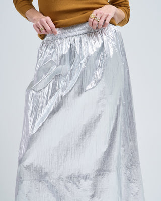 silver metallic nylon pull on full skirt