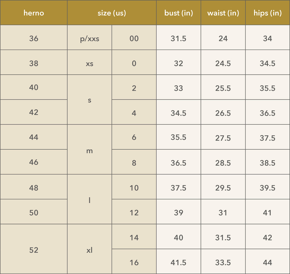 herno size guide scarpa