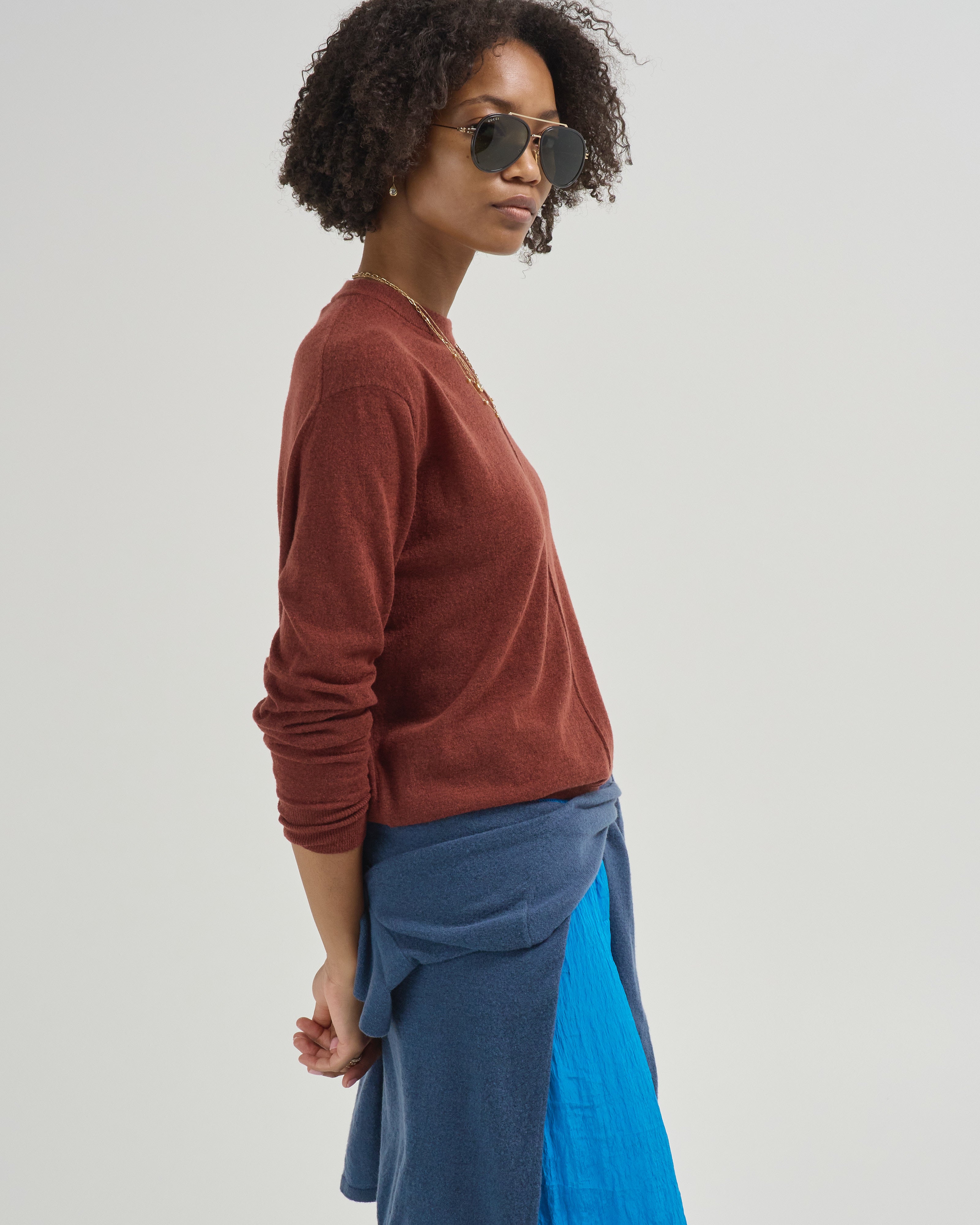Tibi Skinlike Mercerized Wool Crewneck Pullover Red Clay