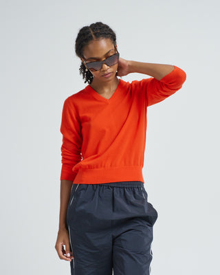 skinlike mercerized wool shrunken vneck sweater