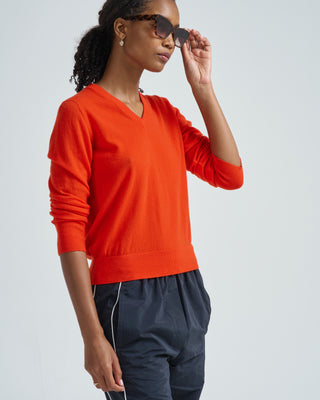 skinlike mercerized wool shrunken vneck sweater