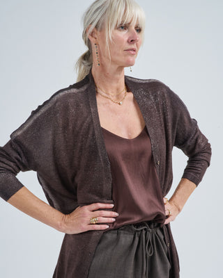 star dust effect long cardigan with silk on back