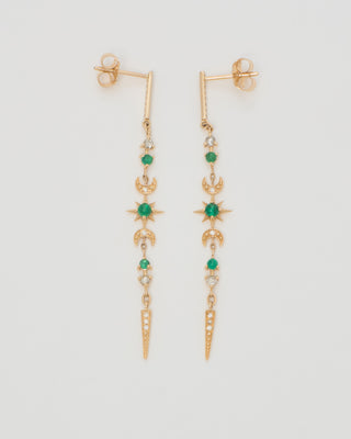 star emerald crescent and diamond earrings