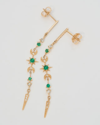 star emerald crescent and diamond earrings