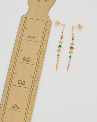 star emerald crescent and diamond earrings