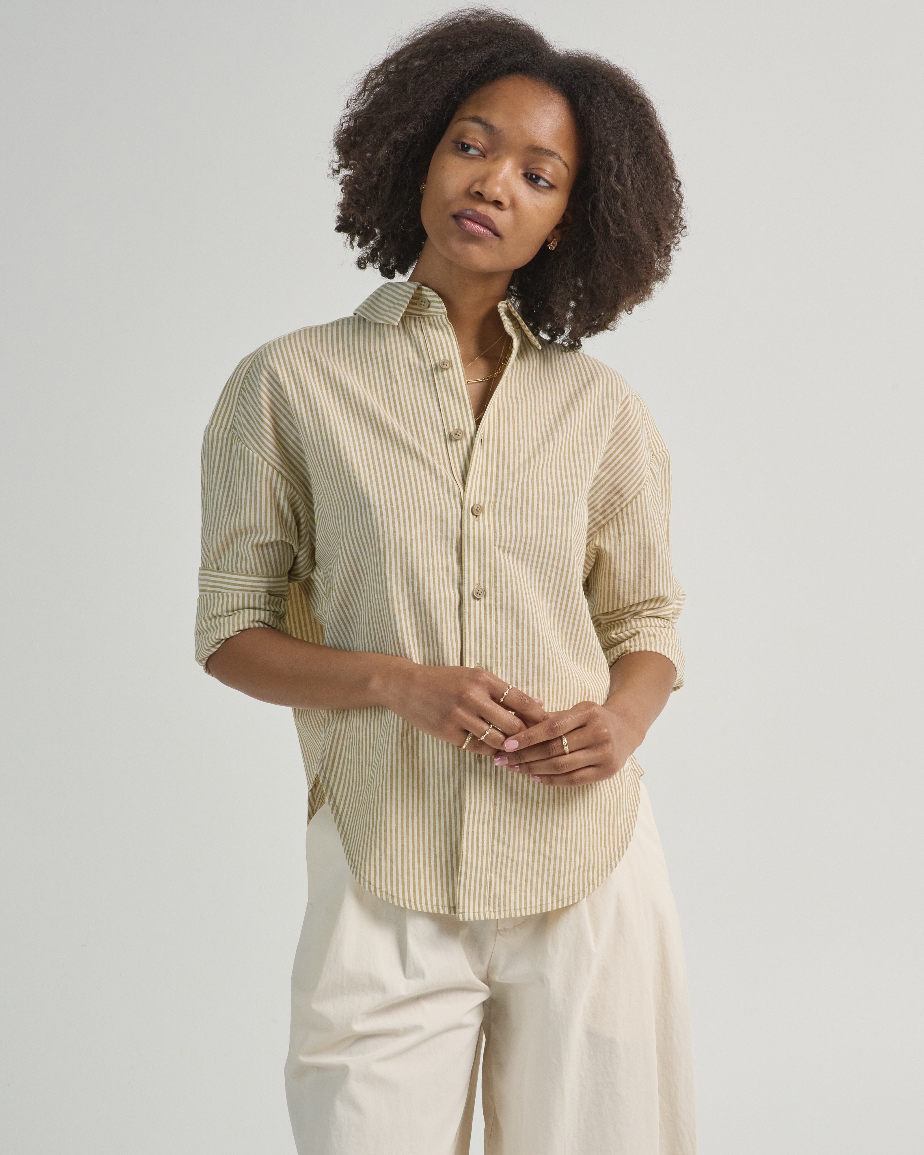 7115 By Szeki Striped Dolman Shirt Mustard Stripes