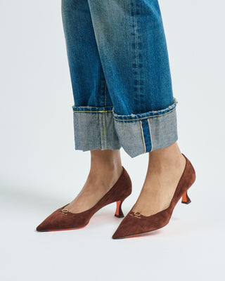 suede pump w/ gold buckle 55mm