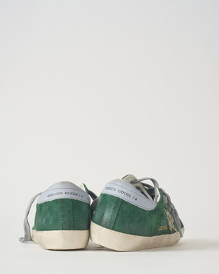 super star suede upper and toe glitter star leather heel sneaker