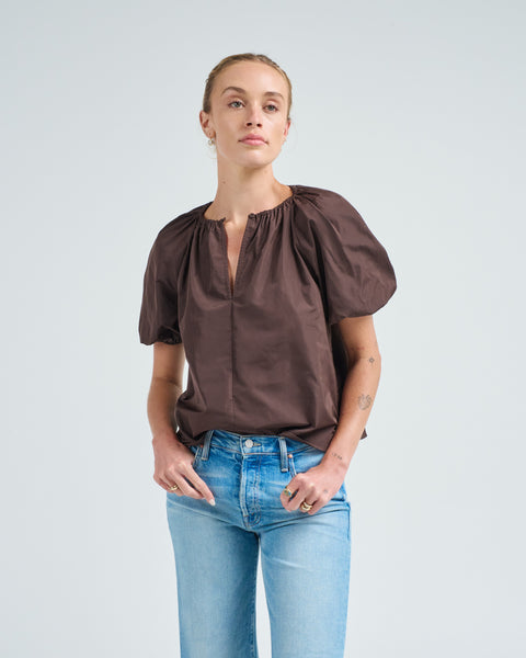 Ulla Johnson Talie Silk Short Sleeve Blouse Sequoia