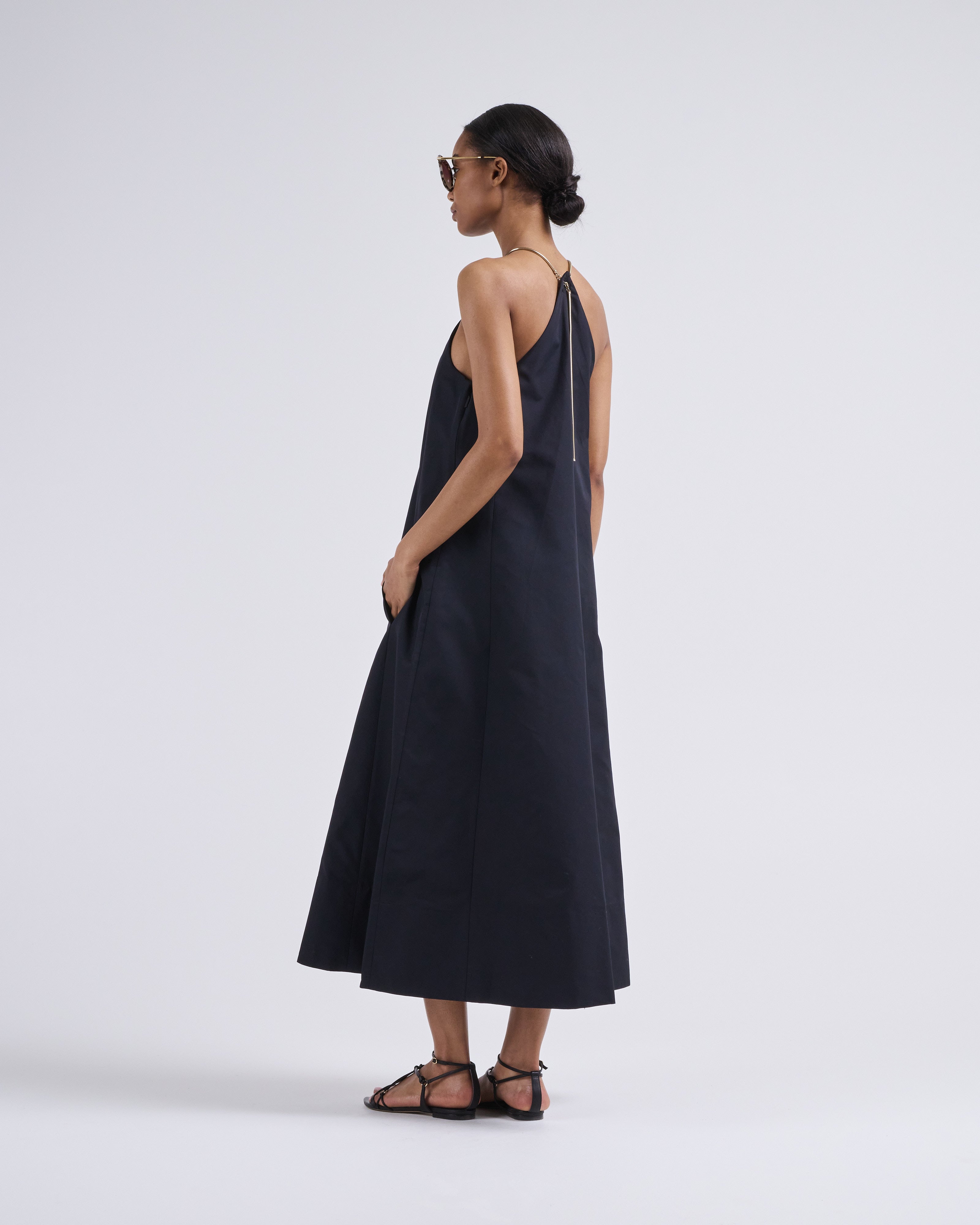 Tibi Tech Twill Lavalliere Halter Dress Black Tibi Tech Twill Lavalliere Halter Dress Black