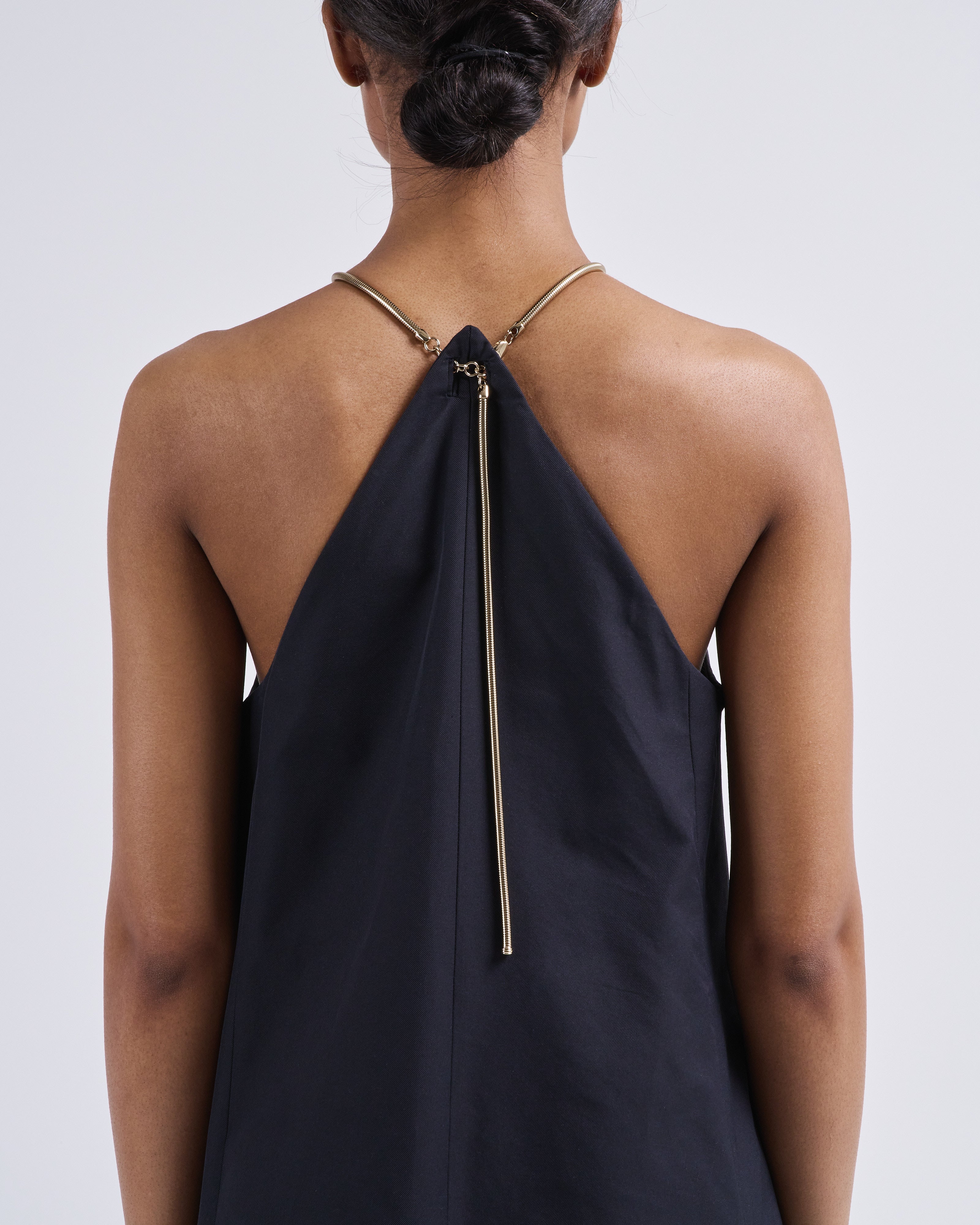 Tibi Tech Twill Lavalliere Halter Dress Black Tibi Tech Twill Lavalliere Halter Dress Black