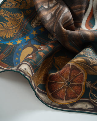 the scrimshaw skeleton silk twill square scarf