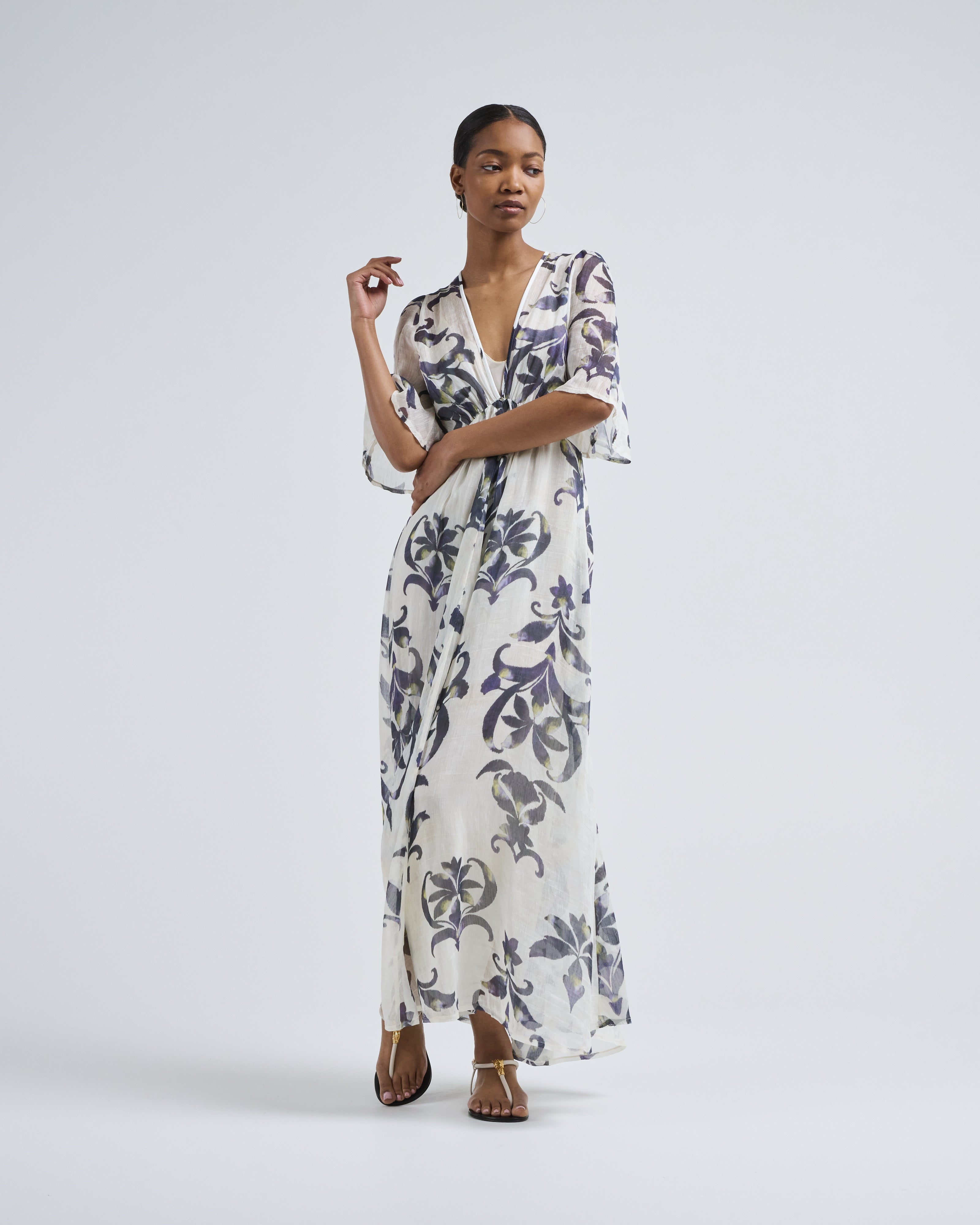 Forte Forte The Secret Lily Print Linen Silk Gauze Dress Orchidea Forte Forte The Secret Lily Print Linen Silk Gauze Dress Orchidea