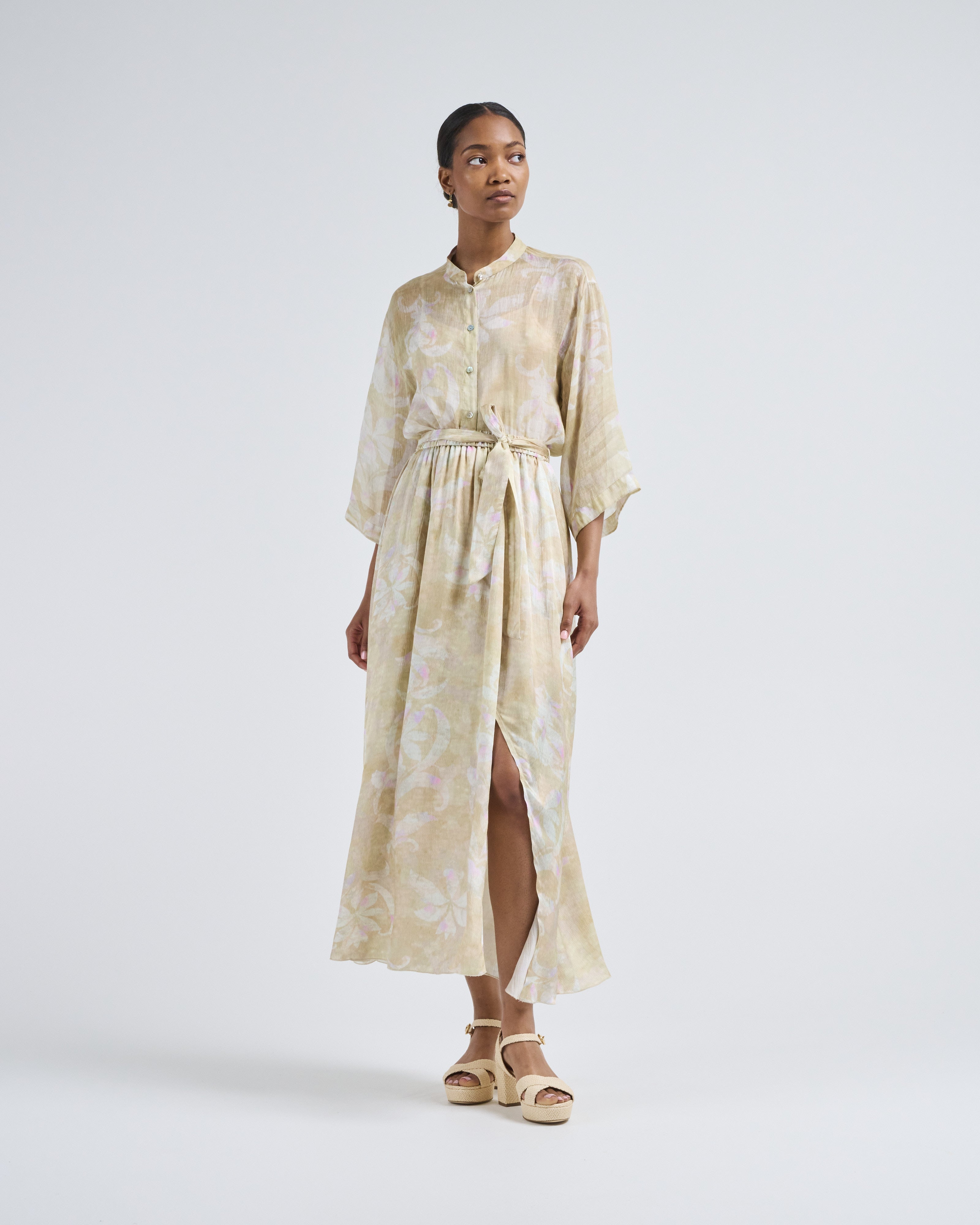 Forte Forte The Secret Lily Print Linen Silk Gauze Shirt Clorofilla