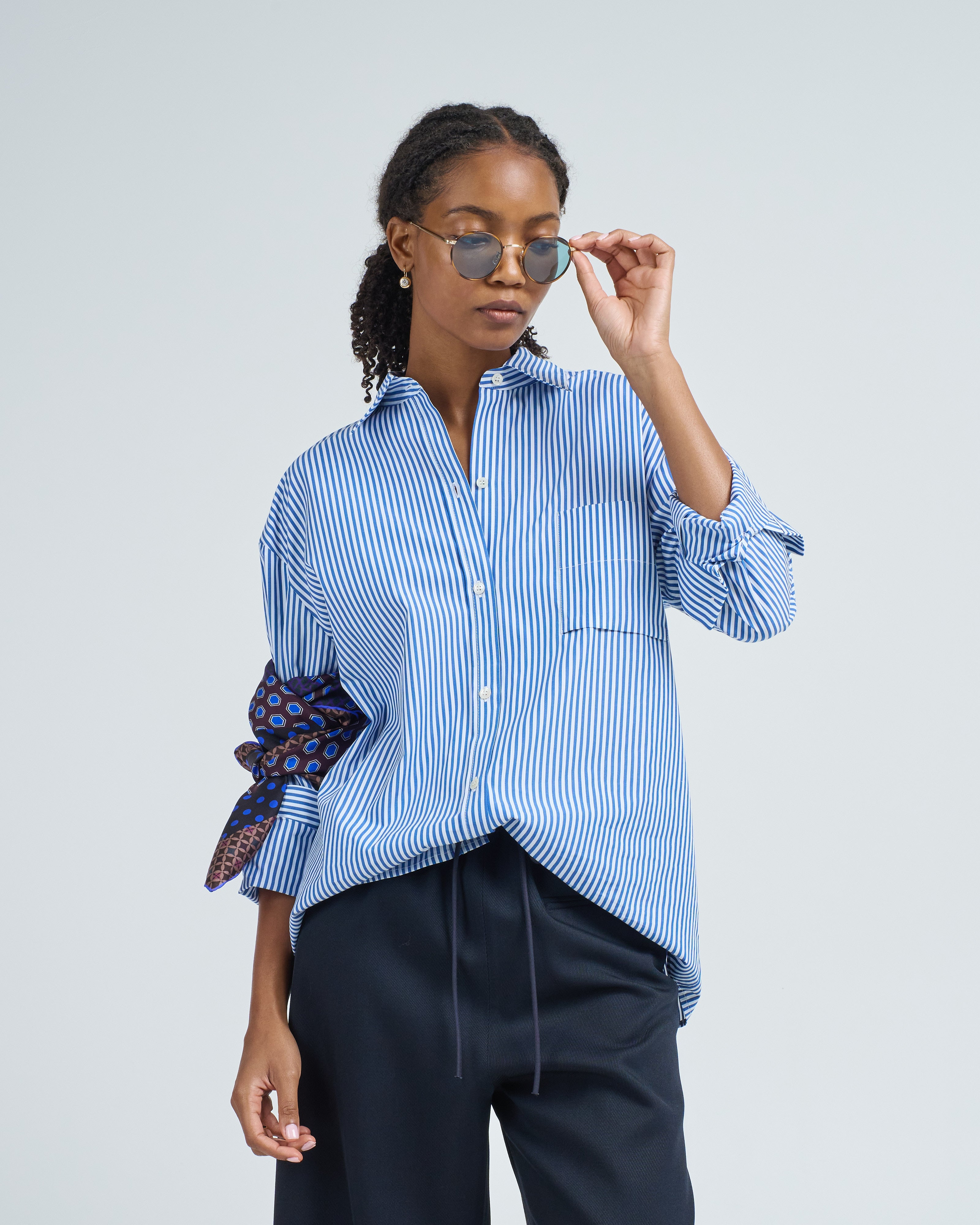 Sibel Saral Tie Shirt Blue White Stripe Sibel Saral Tie Shirt Blue White Stripe