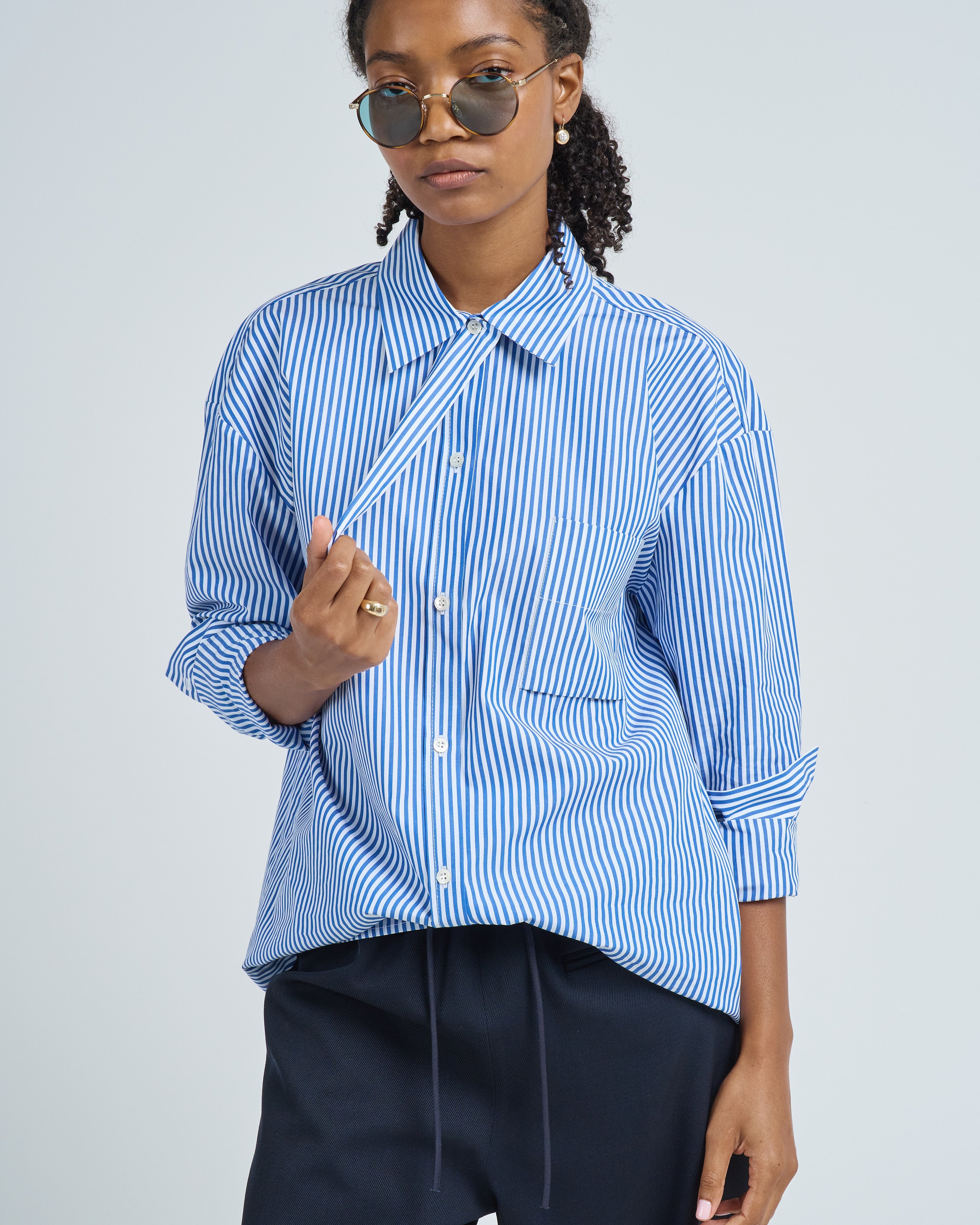 Sibel Saral Tie Shirt Blue White Stripe Sibel Saral Tie Shirt Blue White Stripe