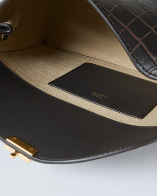 t-lock croco-embossed clutch