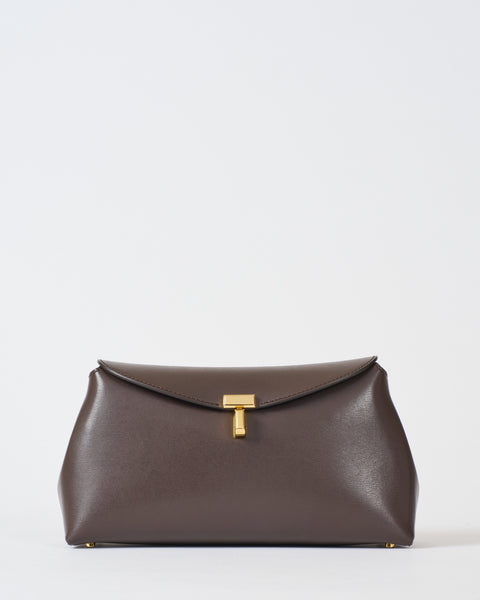 Toteme T-Lock Leather Clutch Bark