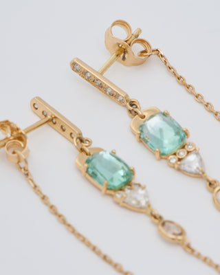 tourmaline and diamond drop chain earrings