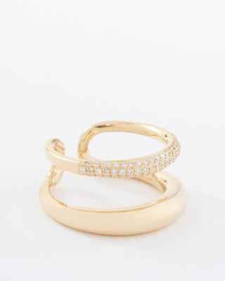 twin tusk ring with half white pavé diamonds