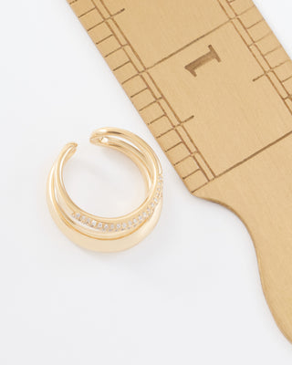 twin tusk ring with half white pavé diamonds