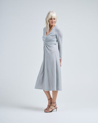 twist front long sleeve sparkle dress