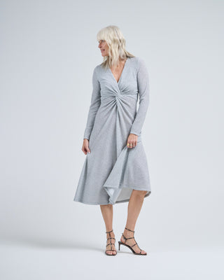 twist front long sleeve sparkle dress