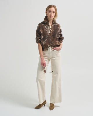 two colors camouflage effect ribbed high neck cardigan with zip