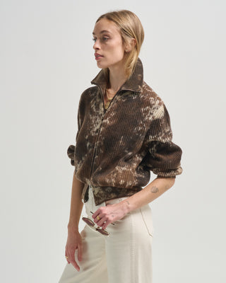 two colors camouflage effect ribbed high neck cardigan with zip