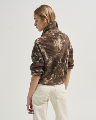two colors camouflage effect ribbed high neck cardigan with zip